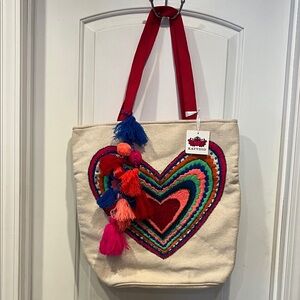 Katydid Vibrant Heart Tote Bag with Tassels